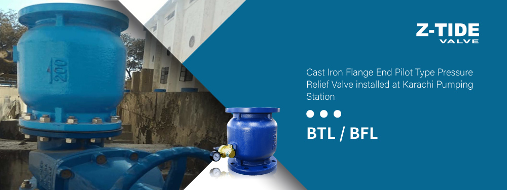 Z-Tide pilot operated pressure relief valve used in pumping station for overpressure protection